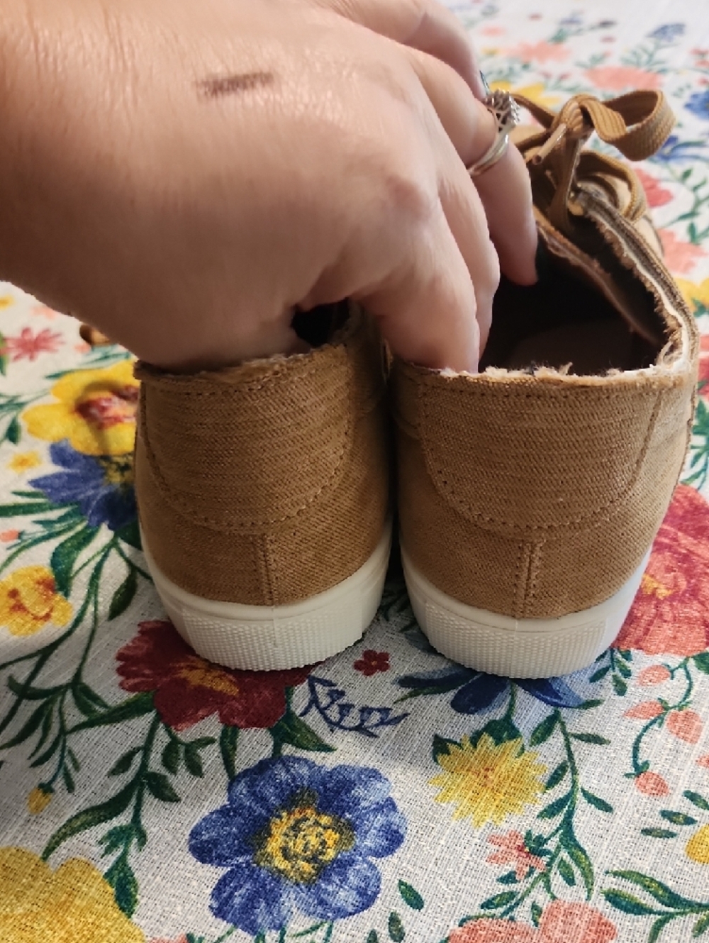 Women’s Casual Tan Canvas Sneakers - Lace-Up Comfort - Picture 3 of 5